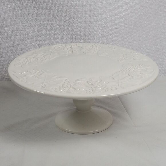 Over And Back Pedestal Ceramic Cream Floral Footed Cake Stand 11x5 Inches - Picture 1 of 11